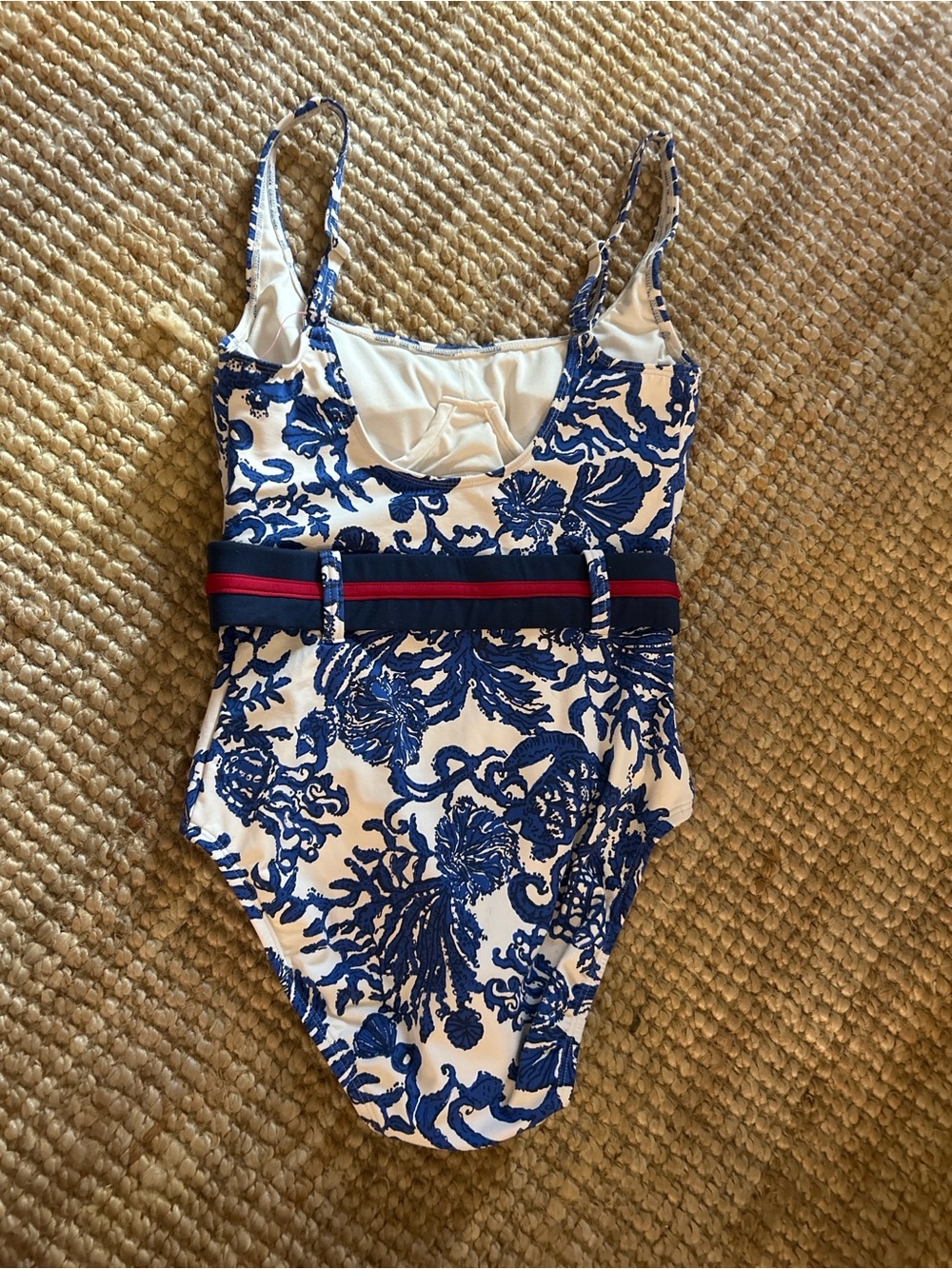 Lilly Pulitzer Blue Floral One-Piece Swimsuit with Belt - Picture 3 of 4